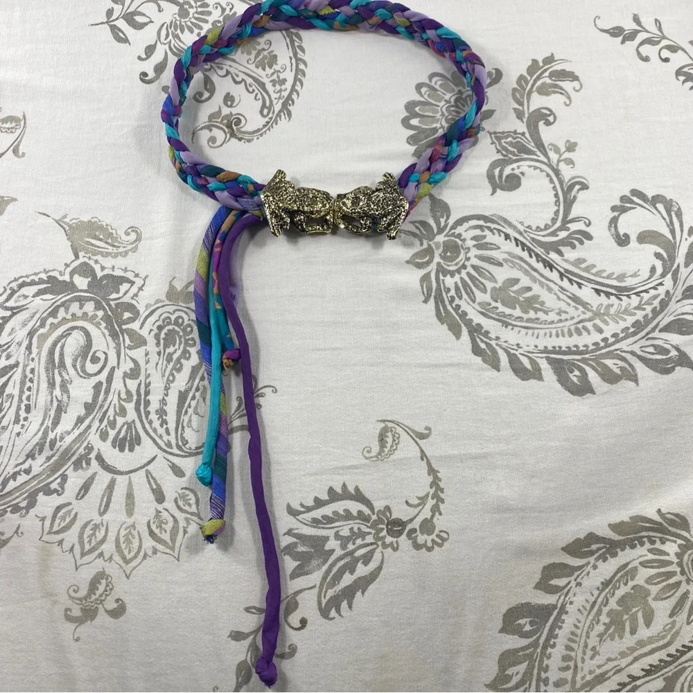 Vintage Kissing Frogs Boho Hippie Braided Fabric &‎ Cord Waist Accent Belt